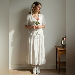 Angelcore Midi Dress Sheer Embroidered Overlay Ethereal Vintage